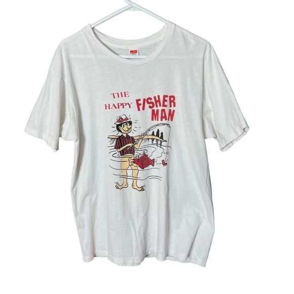 VTG The “Happy” Fisherman T Shirt USA XL - Picture 1 of 4